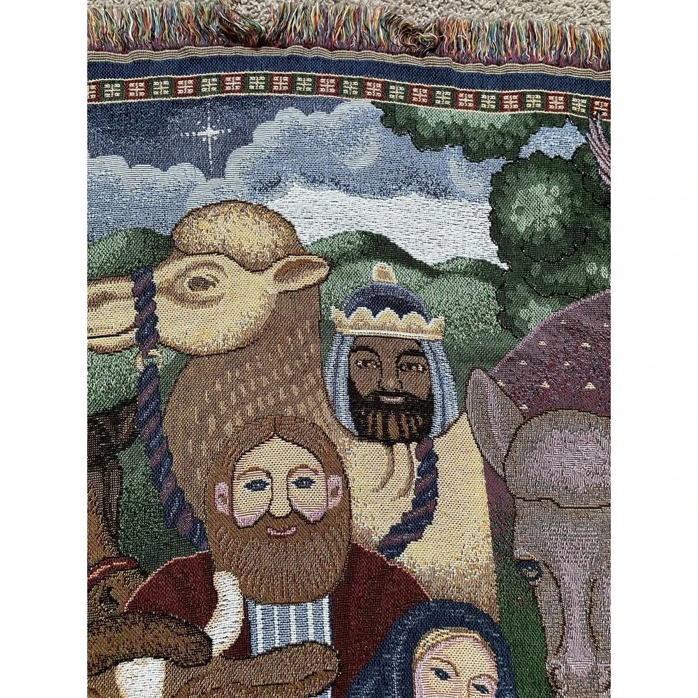 Vintage Christmas Nativity Tapestry Throw Blanket Christian Decor Religious
